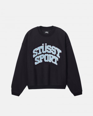 Stussy Stüssy Sport Relaxed Oversized Crew Sweatshirts Schwarz | 97821-KCZI